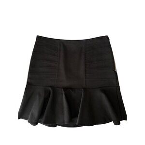 Ann Taylor Black Flounce Hem Skirt Side Zip Career Mini Stretch Size 10
